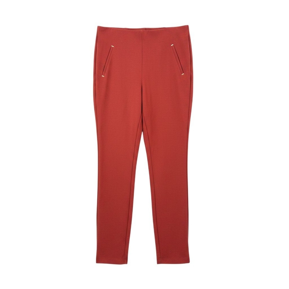 Chicos Ponte Knit Pants Slim Leg High Rise Rust Capsule Wardrobe Business Casual